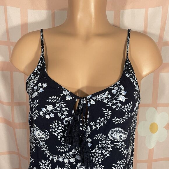 H&M Navy Blue Paisley Roung Hem SUmmer Adjustable Strap Mini Dress Size 2 - Picture 6 of 6